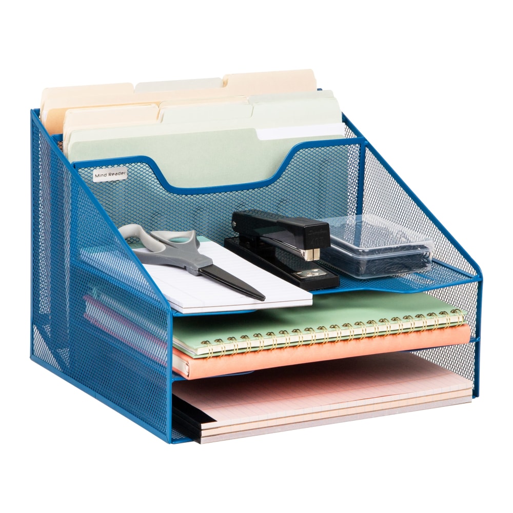 Mind Reader Desktop Vertical Paper Tray Organizer, 9-1/2in H x 11-1/2in W x 12-1/2in D, Turquoise