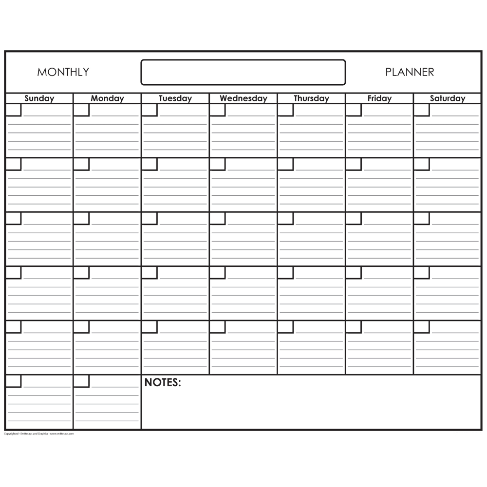SwiftGlimpse Erasable Monthly Wall Planner, 24in x 36in, Black/White, Undated