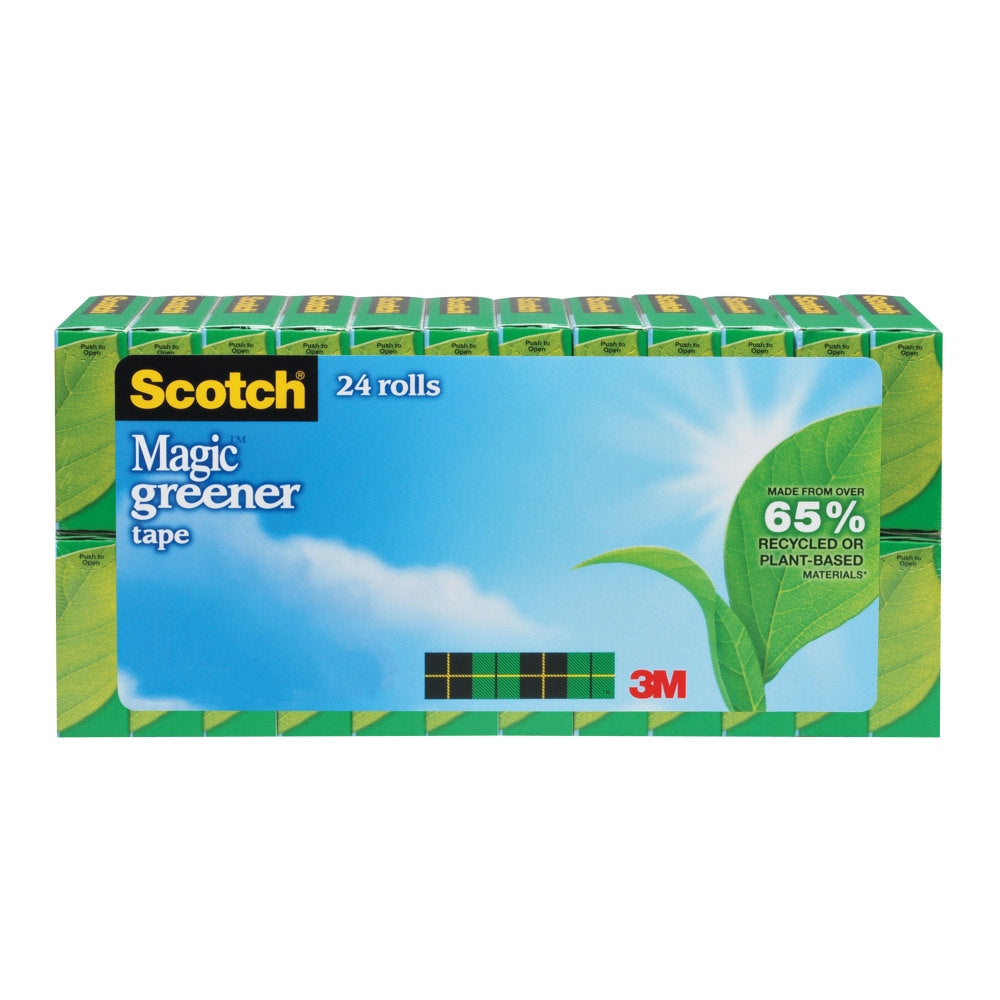 Scotch Magic Greener Tape, Invisible, 3/4 x 900 in, 24 Tape Rolls, Clear, Back to School Supplies, College Supplies, and Teacher Supplies
