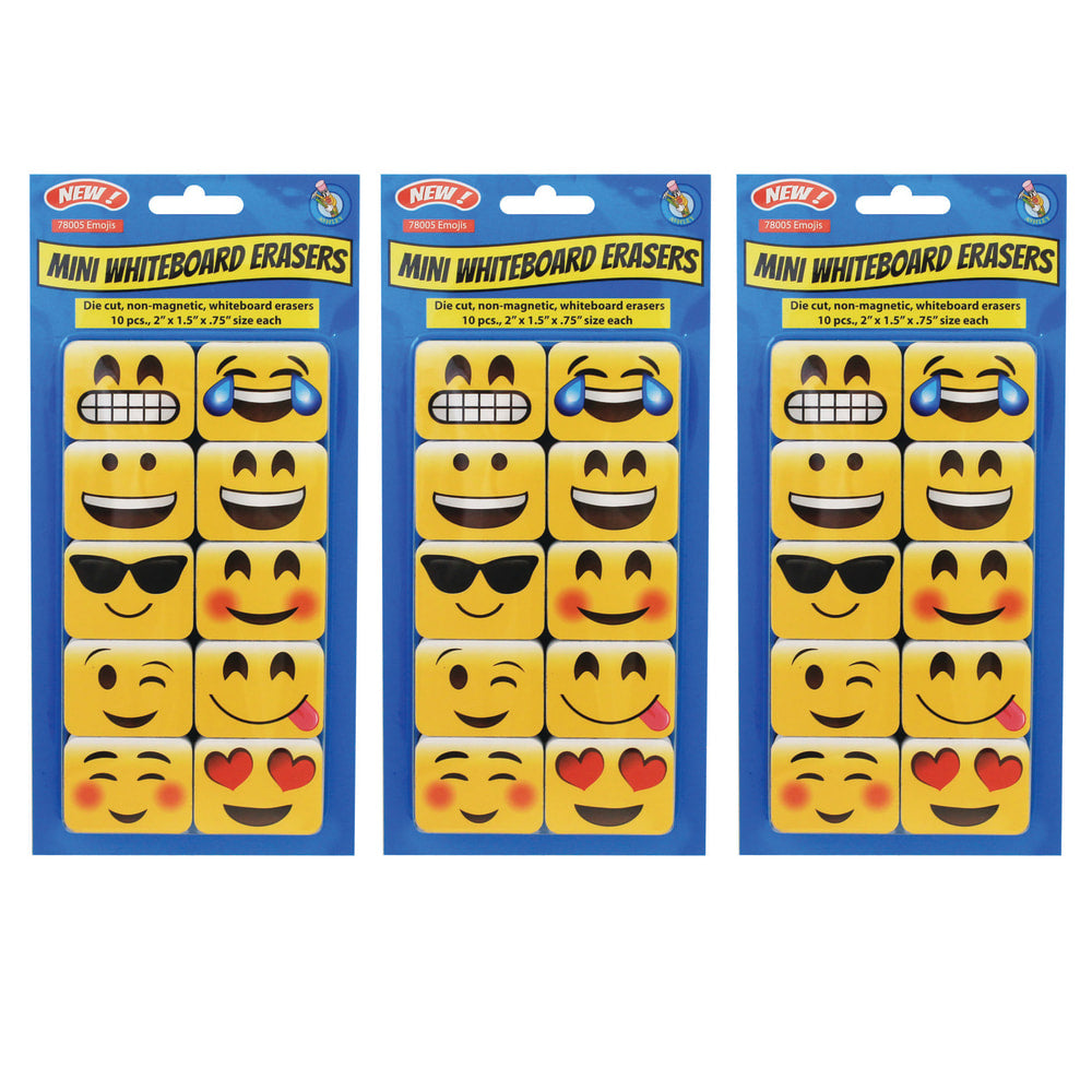 Ashley Productions Non-Magnetic Mini Whiteboard Erasers, Emotion Icons, Pack of 30