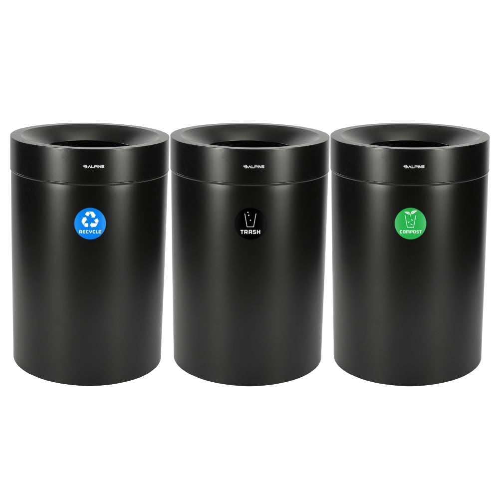 Alpine Industries Stainless Steel Recycling, Compost And Trash Cans, 50 Gallon, Black, Set Of 3 Cans