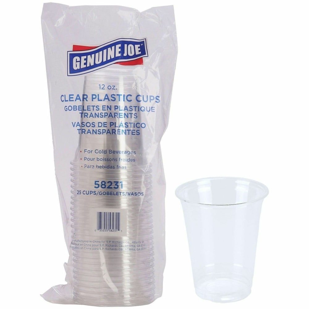 Genuine Joe 12 oz Clear Plastic Cups - 12 fl oz - Clear - Plastic - Cold Drink, Beverage - 25 / Pack