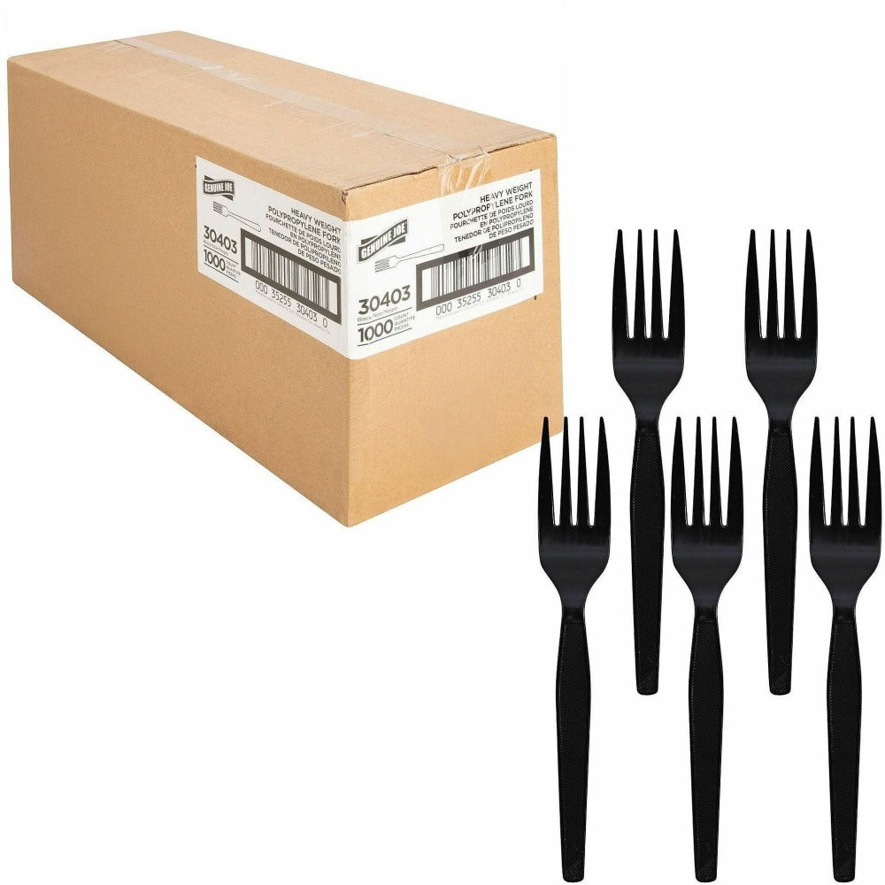 Genuine Joe Heavyweight Fork - 1 Piece(s) - Fork - 1 x Fork - Disposable - Textured - Black - 1000/Carton
