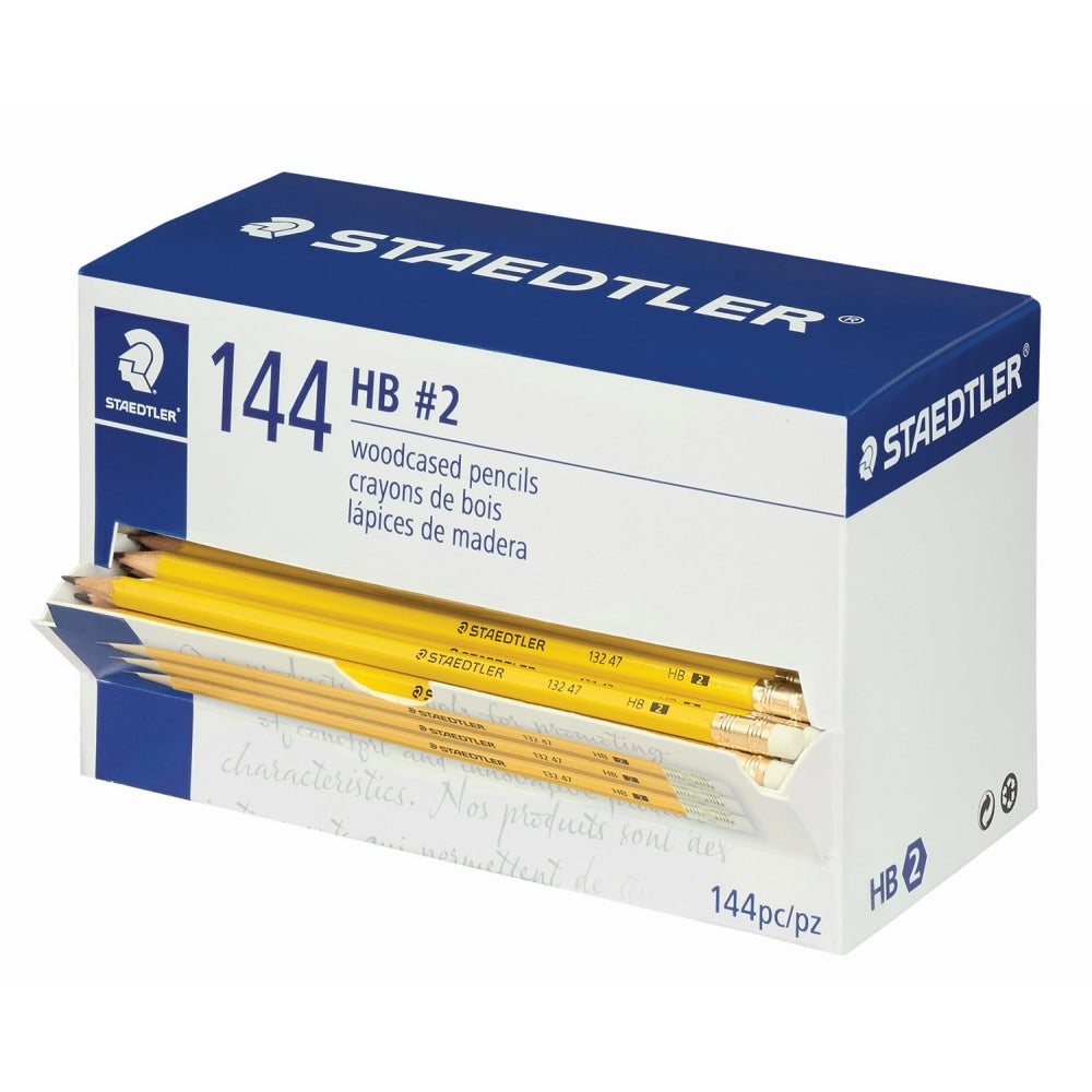Staedtler Woodcased Pre-Sharpened Pencils, 2 mm, #2HB, Yellow, Pack Of 144 Pencils