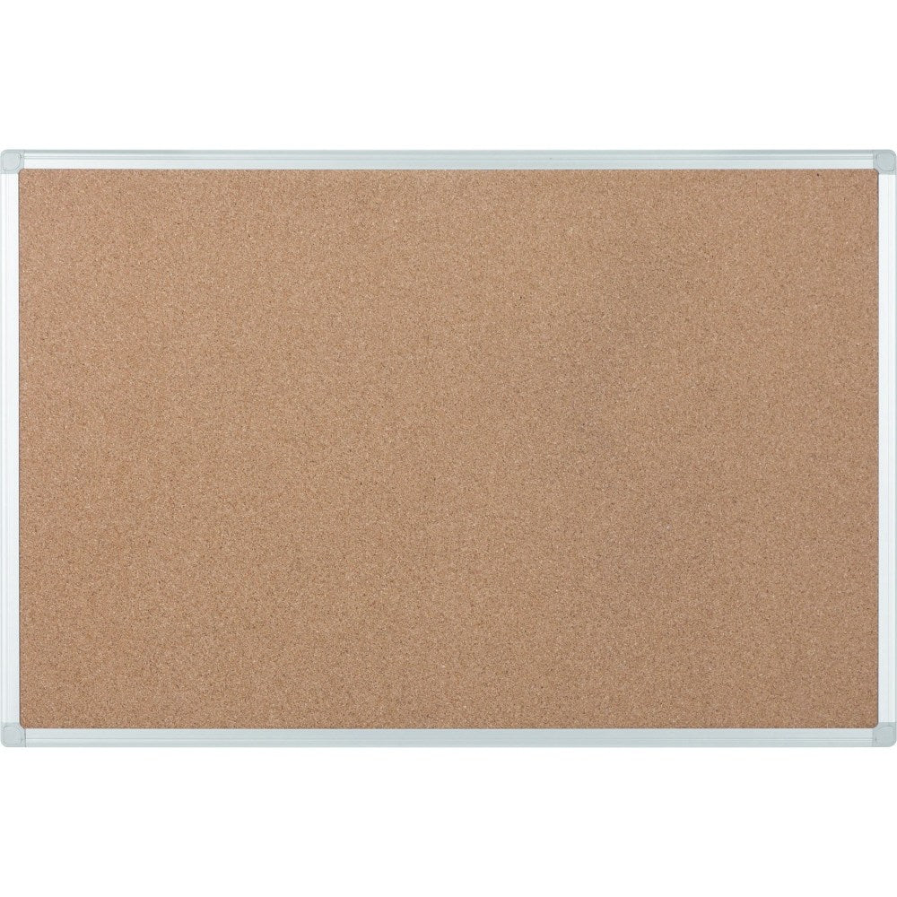 Bi silque Ayda Cork Bulletin Board, 48in x 36in, Aluminum Frame With Silver Finish