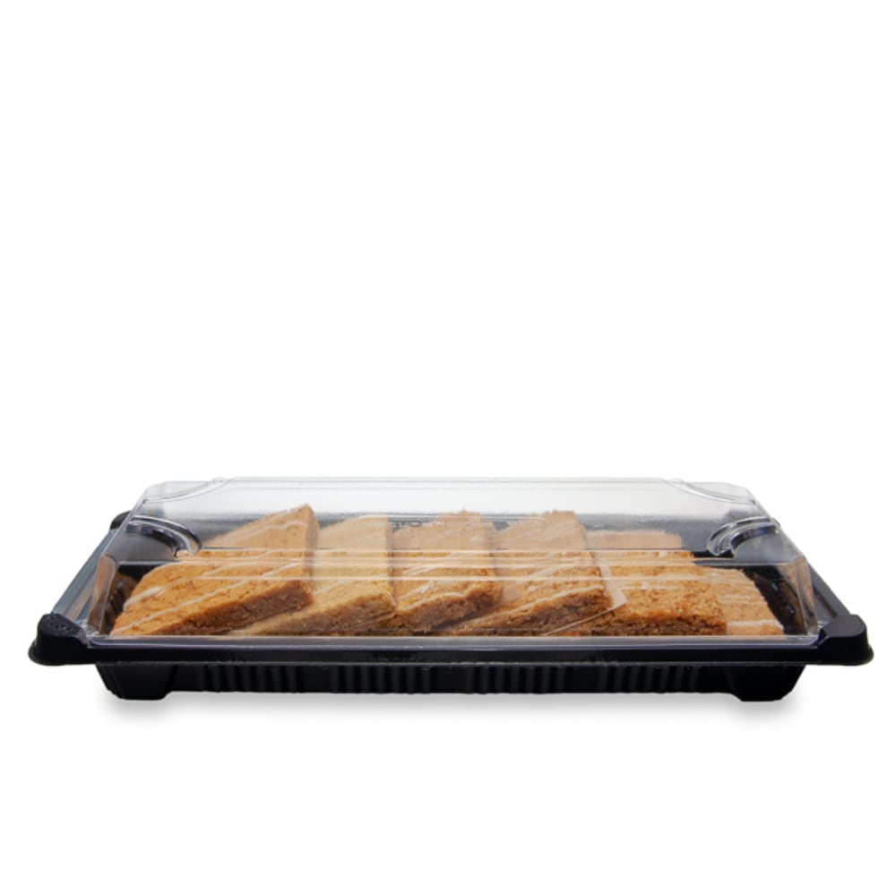 StalkMarket Compostable Food Trays, With Lids,9.25in x 4.125in x 1.75in, Clear lids and black bottoms, Pack of 400 Trays