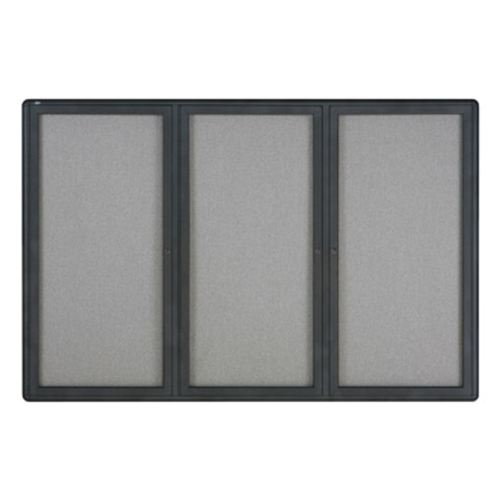 Quartet Fully Enclosed 3-Door Bulletin Board, 72in x 48in, Aluminum Frame With Graphite Finish