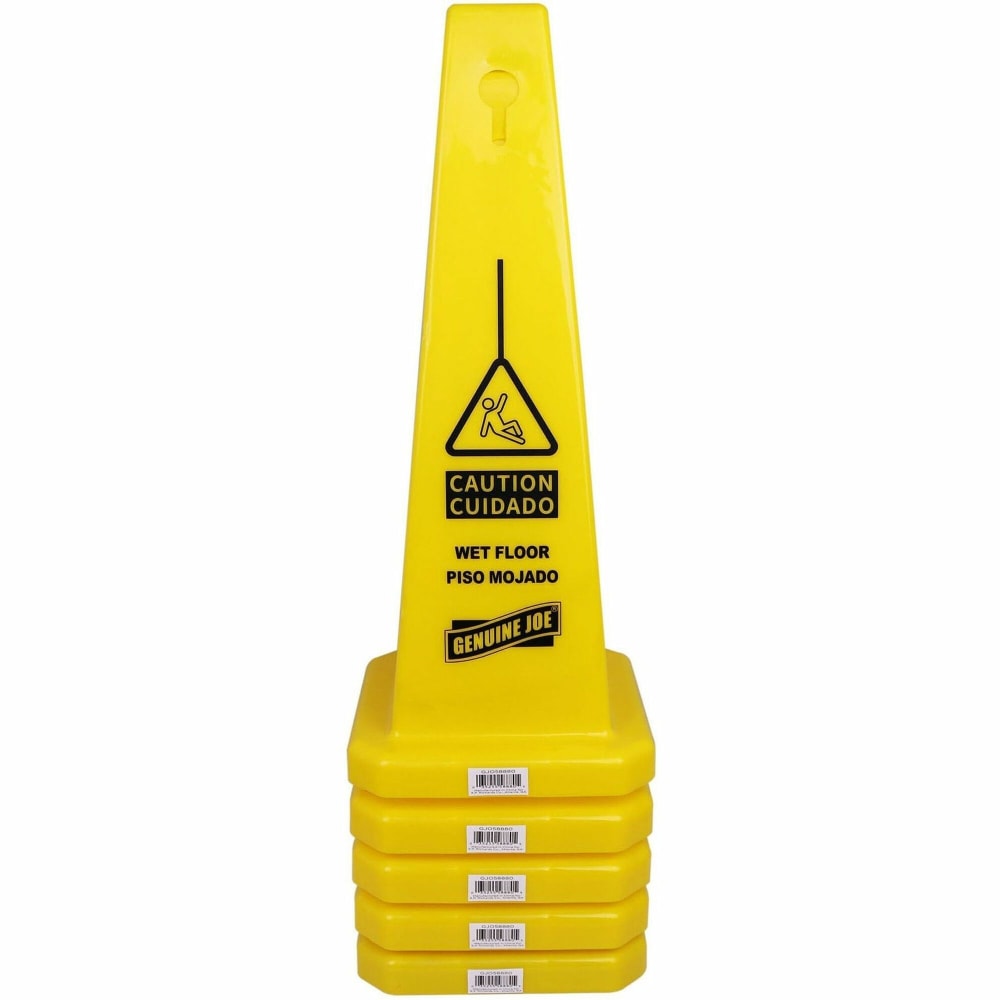 Genuine Joe Bright 4-sided Caution Safety Cone - English, Spanish - 10inx 24inx10in Depth - Cone Shape - 58880CT