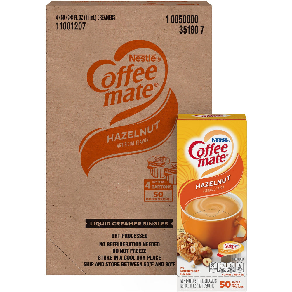 Nestle Coffee mate Liquid Creamer, Hazelnut Flavor, 50 Oz Single Serve, 200/Pack