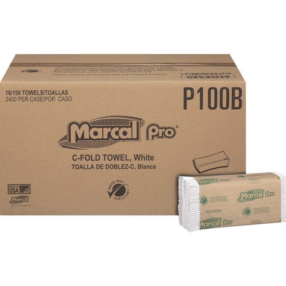 Marcal Recycled C-Fold Paper Towels - 1 Ply - C-fold - 12.87in Width x 10.12in Length - 150 Sheets/Roll - White - Paper - 150 Sleeve - 16 / Carton