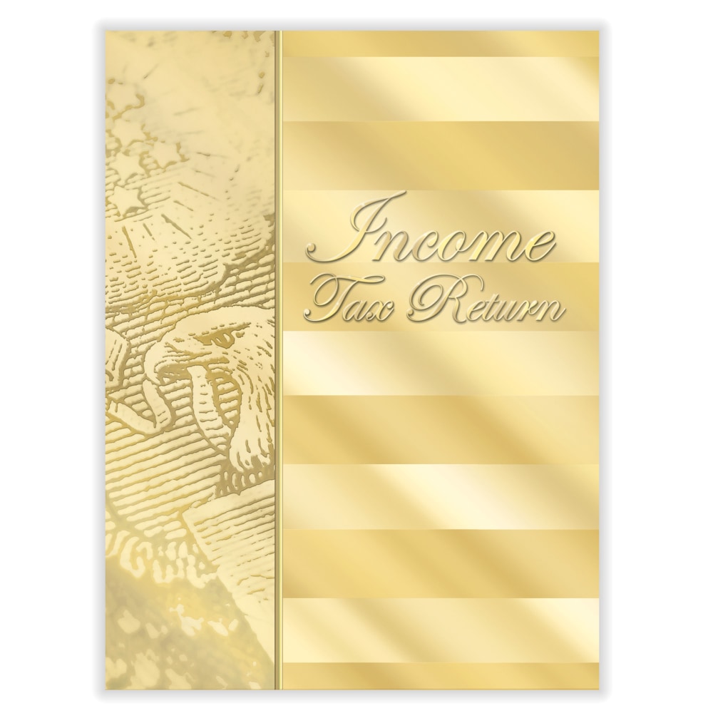 ComplyRight Tax Presentation Folder, "Income Tax Return", Double Pockets, Gold, 9in x 12in, Pack of 50