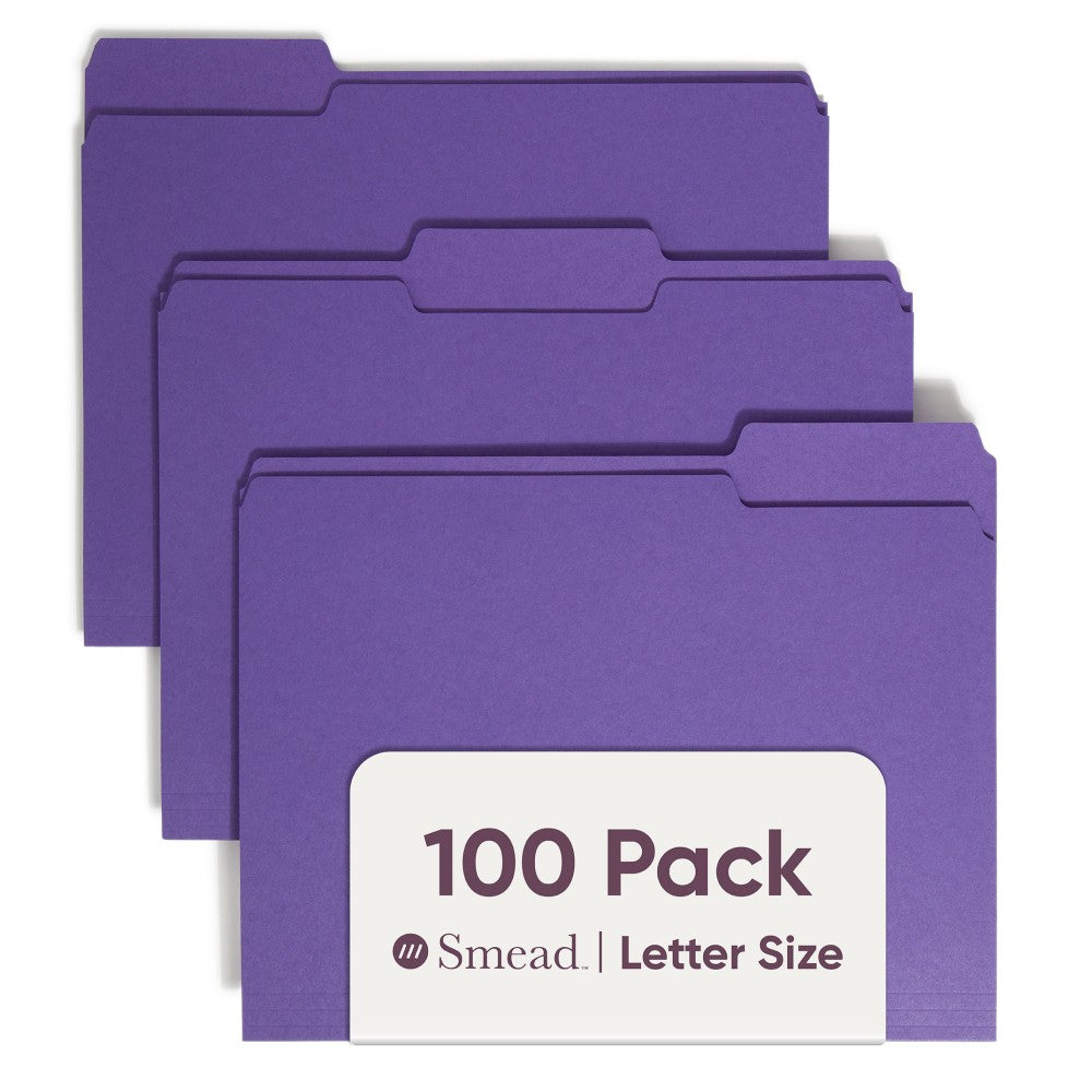Smead Color File Folders, Letter Size, 1/3 Cut, Purple, Box Of 100