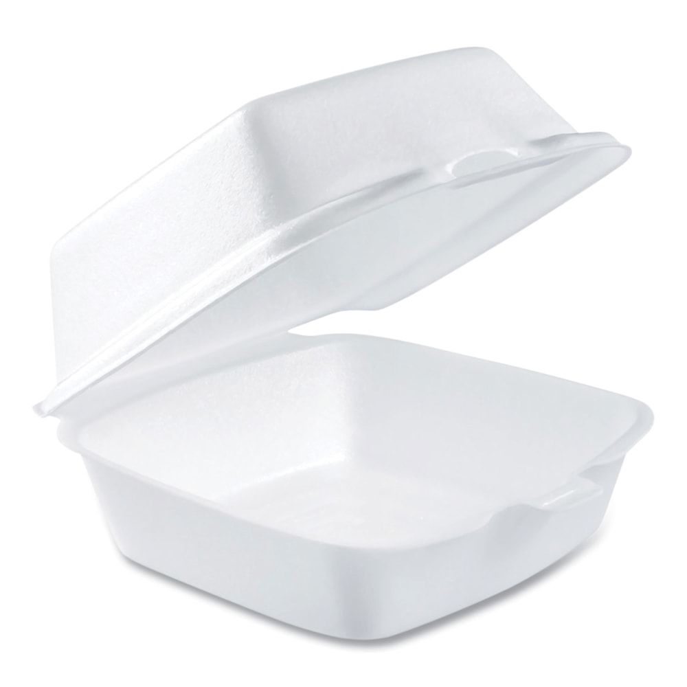 Dart Foam Hinged-Lid Containers, 2-7/8inH x 5-3/8inW x 5-1/2inD, White, Carton Of 500 Containers