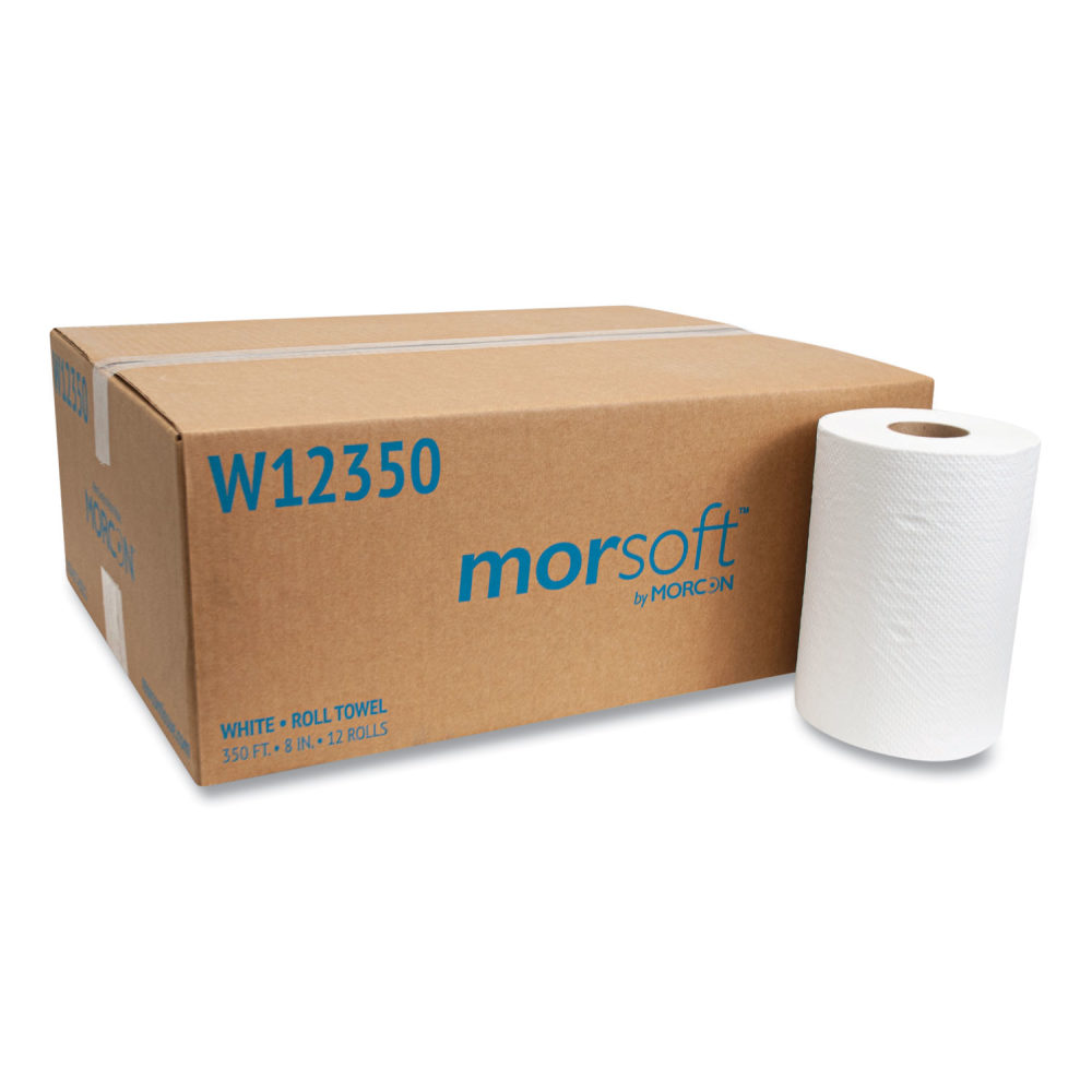Morcon Tissue Morsoft Universal Roll Towels, 1-Ply, 8in x 350 ft, White, 12 Rolls/Carton