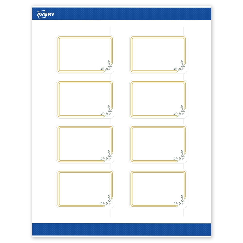 Avery Print-To-The-Edge Labels & Sure Feed, S00-DMP-PRWMP10, 2in x 3in, Matte White, Preprinted Double Gold Border & Floral Design, Pack Of 80