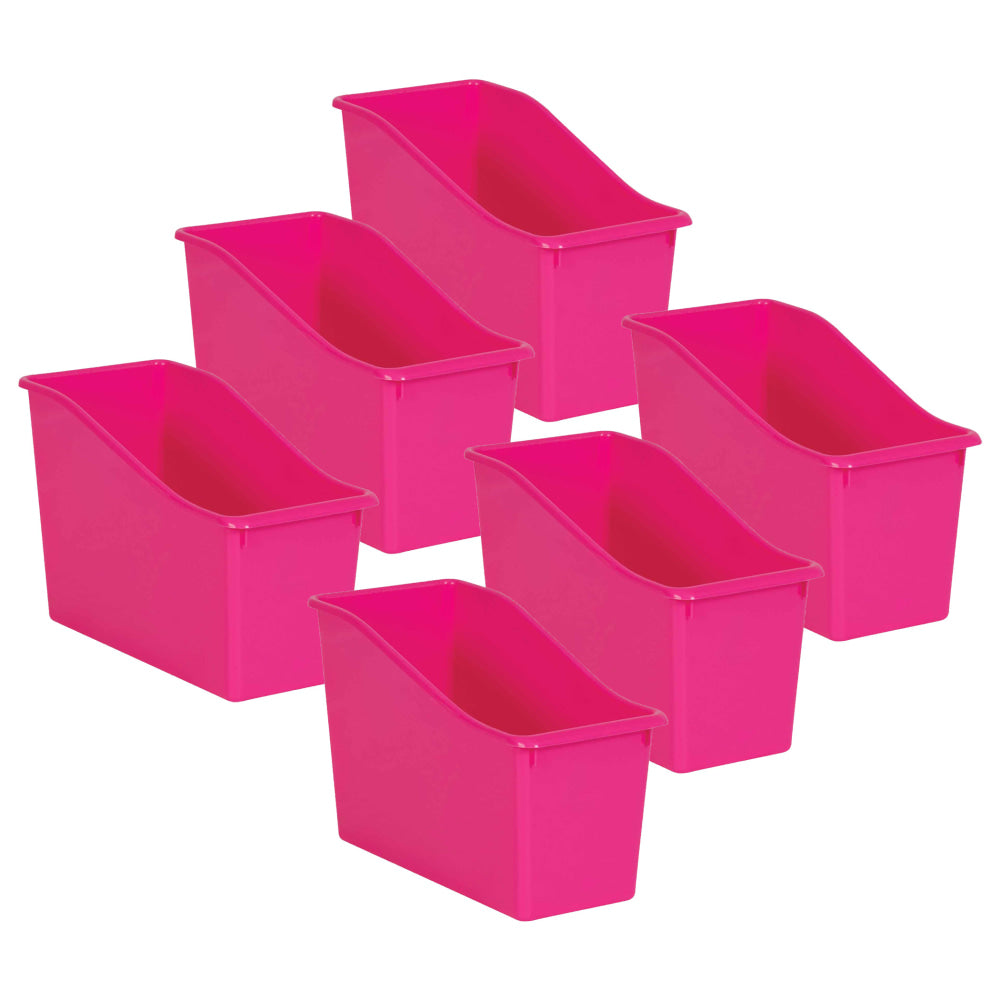 Teacher Created Resources Plastic Book Bins, 7-1/2inH x 11-3/8inW x 5-1/2inD, Pink, Pack Of 6 Bins