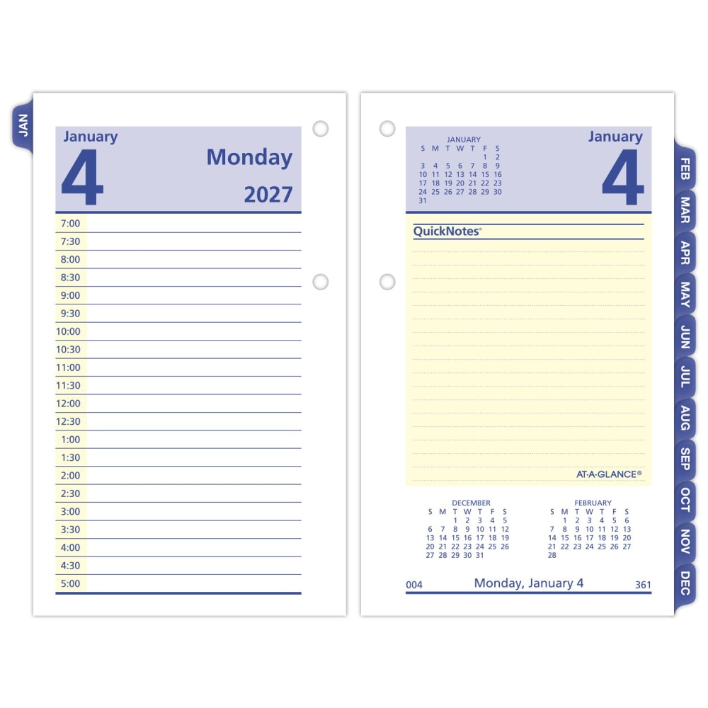 AT-A-GLANCE QuickNotes 2027 Daily Loose-Leaf Desk Calendar Refill, Standard, 3 1/2in x 6in