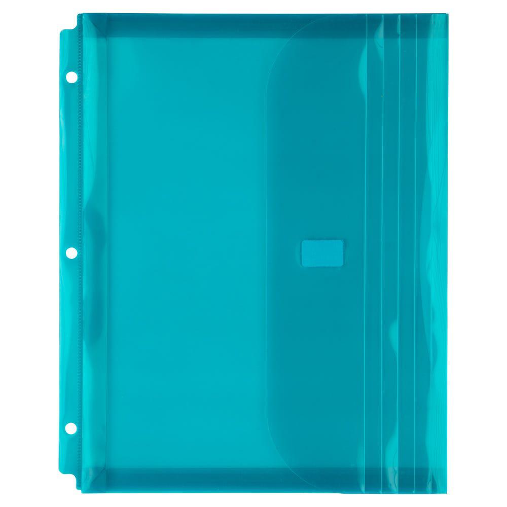 JAM Paper Plastic Binder Envelopes With Hook-And-Loop Fastener, 8 5/8in x 11 1/2in, Teal, Pack Of 12