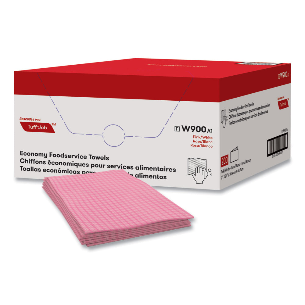 Cascades PRO Tuff-Job Foodservice Towels, 12 x 24, Pink/White, 200/Carton