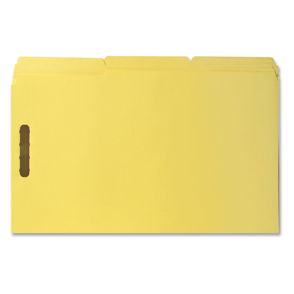 Sparco Color Fastener Folders With 2-Ply Tabs, Legal Size, Yellow, Box Of 50