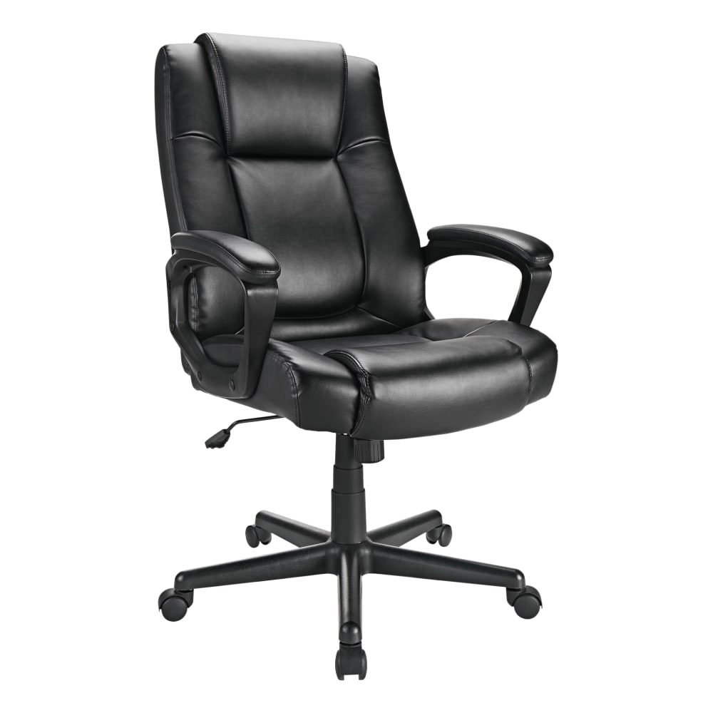 Realspace Hurston Bonded Leather High-Back Executive Office Chair, Black, BIFMA Compliant