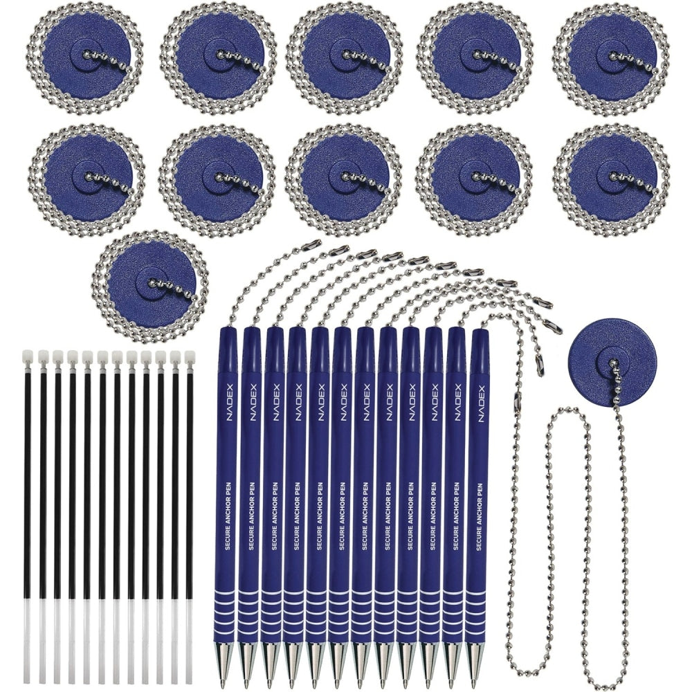 Nadex Coins Ball and Chain Security Pen Set (12 Pens; Blue) - Rubber - Blue