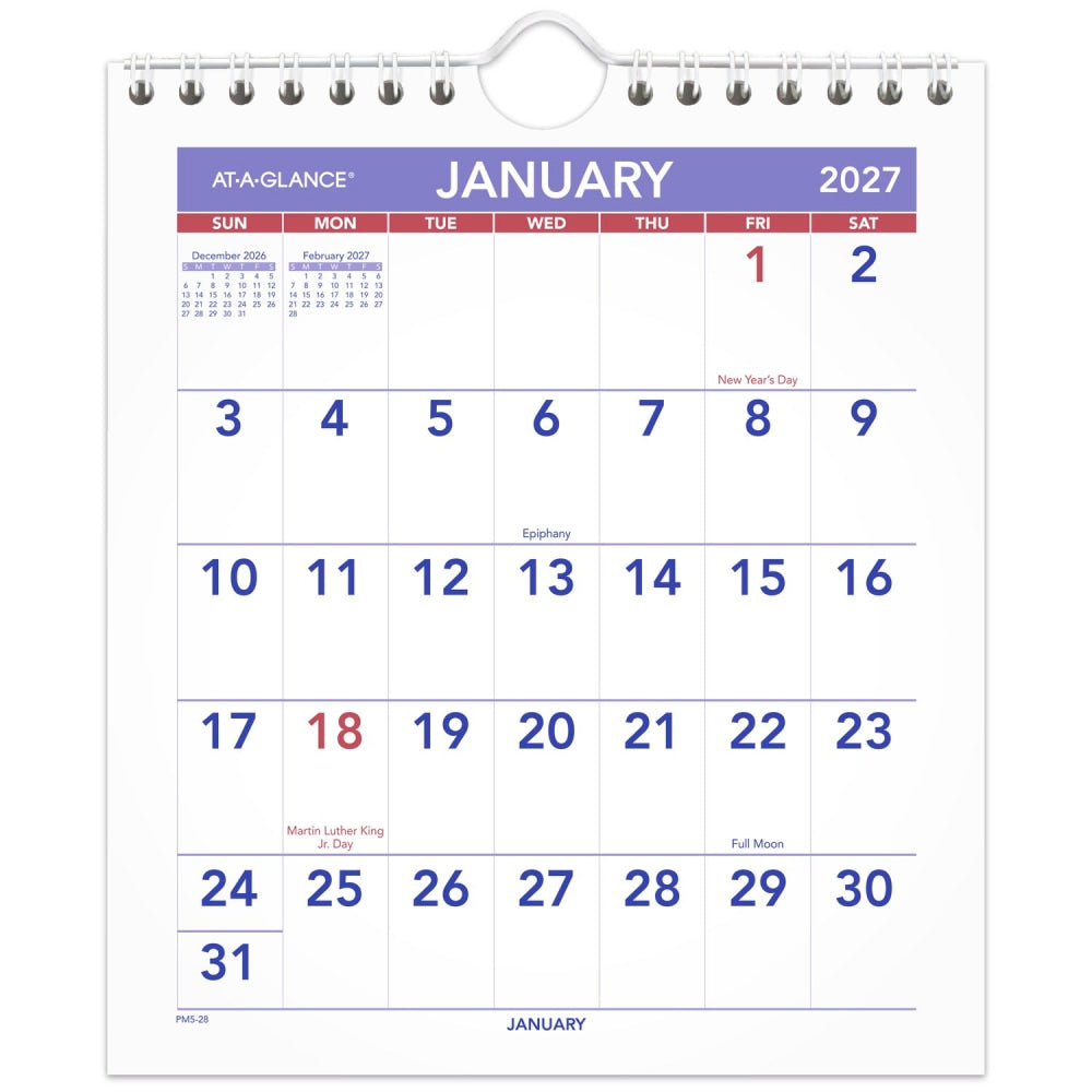 AT-A-GLANCE 2027 Monthly Wall Calendar, Mini, 6 1/2in x 7 1/2in