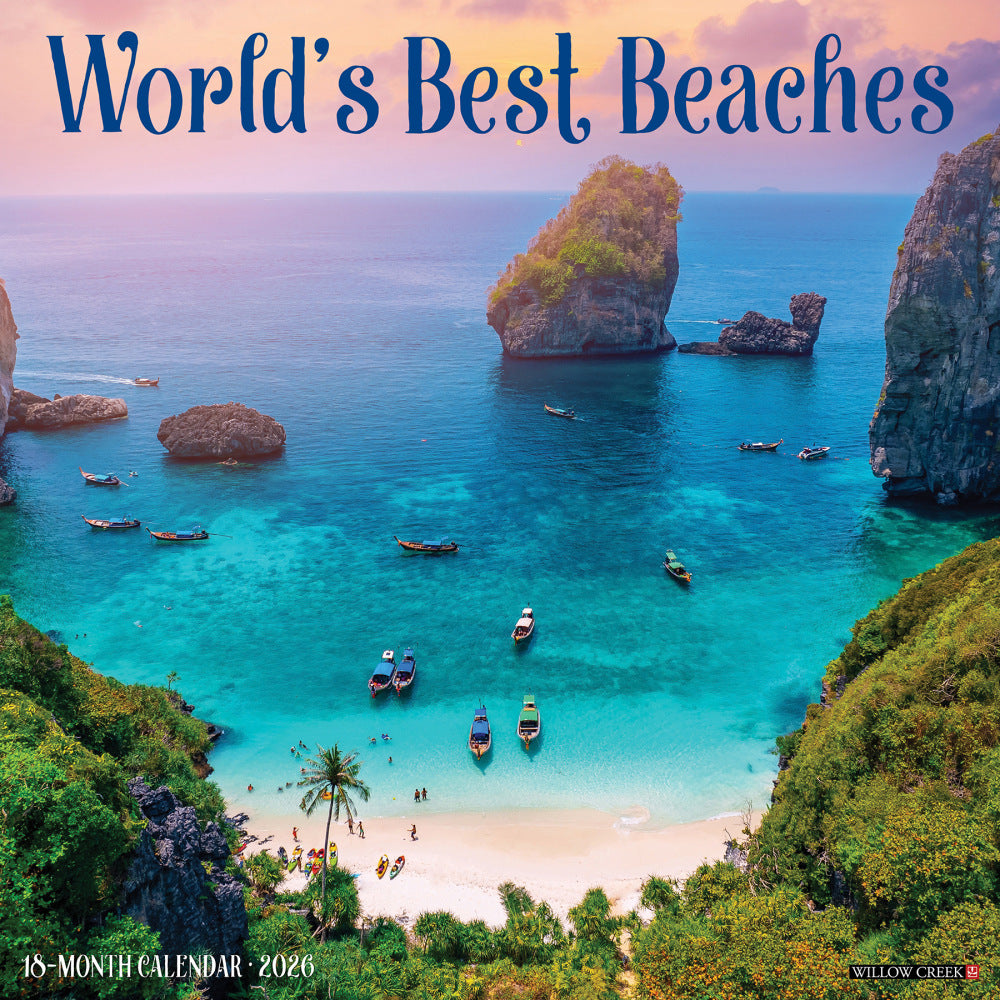 2026 Willow Creek Press Scenic Monthly Wall Calendar, 12in x 12in, Worlds Best Beaches, January To December, 55670