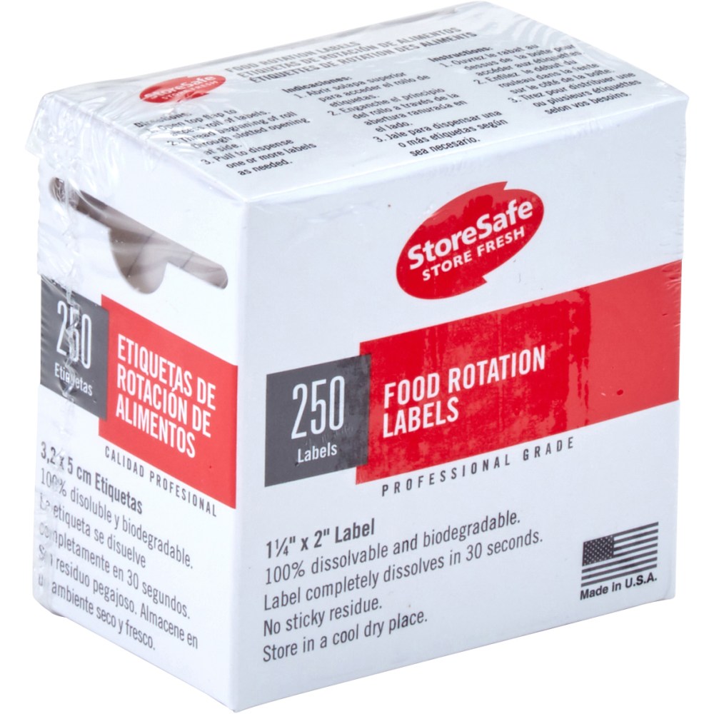 Cambro Half-Size Bulk Dispenser Pack Food Rotation Labels, 1252SLB250, 1-1/4inW x 2inD, White, Pack Of 250 Labels