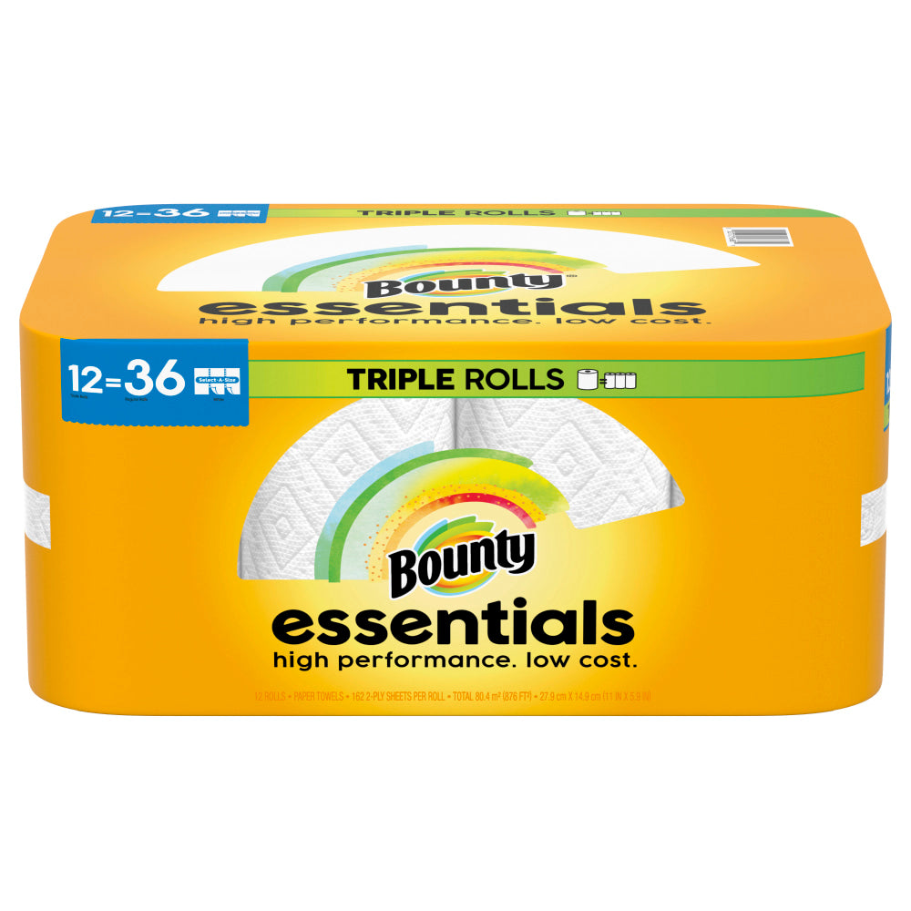 Bounty Paper Towels Essentials 2-Ply Select-A-Size Triple Rolls, 12 Rolls Total/162 Sheets Per Roll, White
