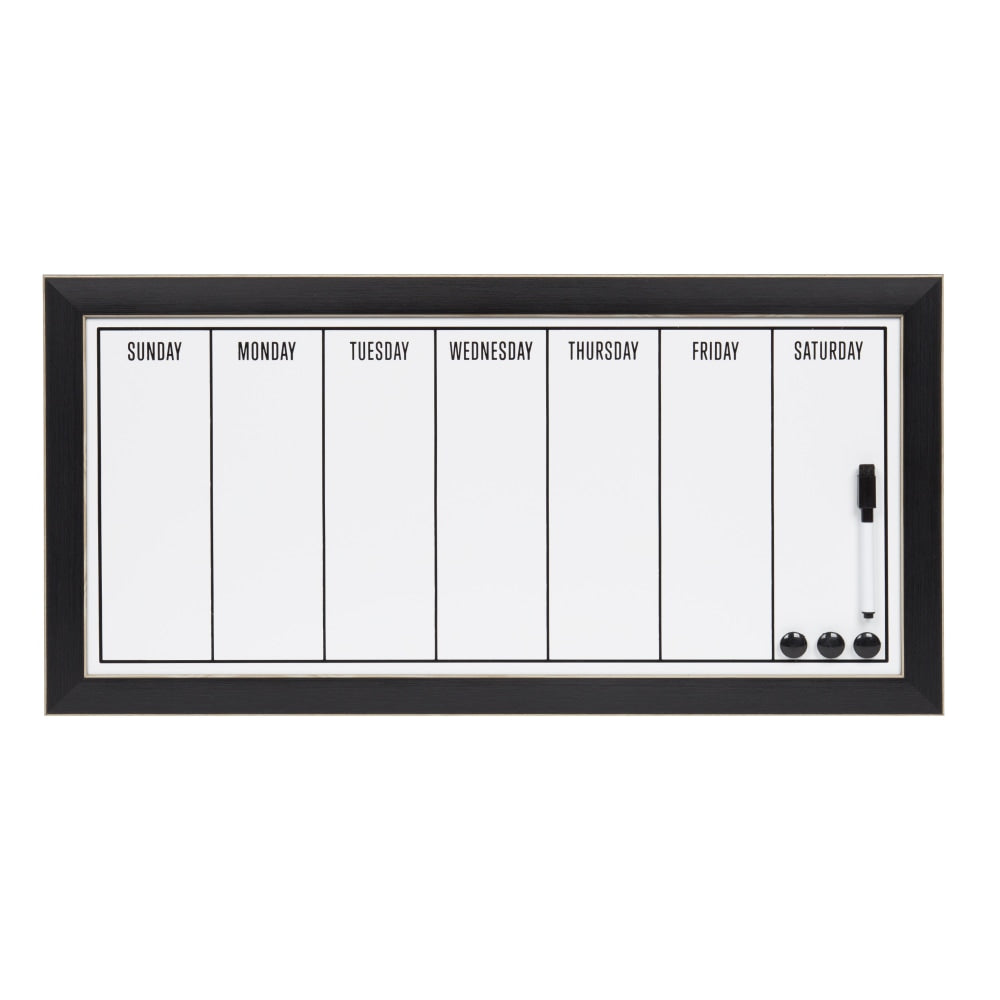 DesignOvations Wyeth Magnetic Framed Dry-Erase Weekly Calendar, Melamine, 13in x 26in, White, Black Plastic Frame