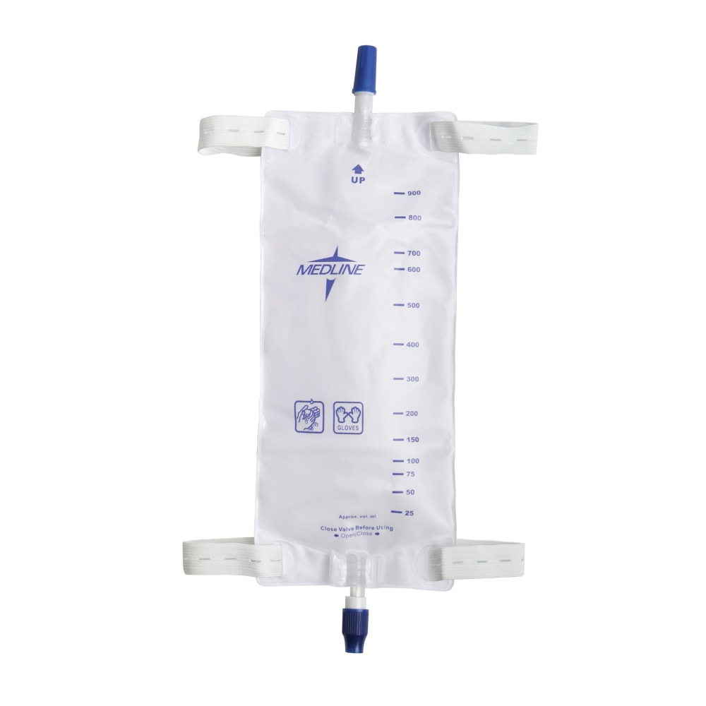 Medline Leg Bags With Straps, Large, 32 Oz, Pack Of 48 Bags