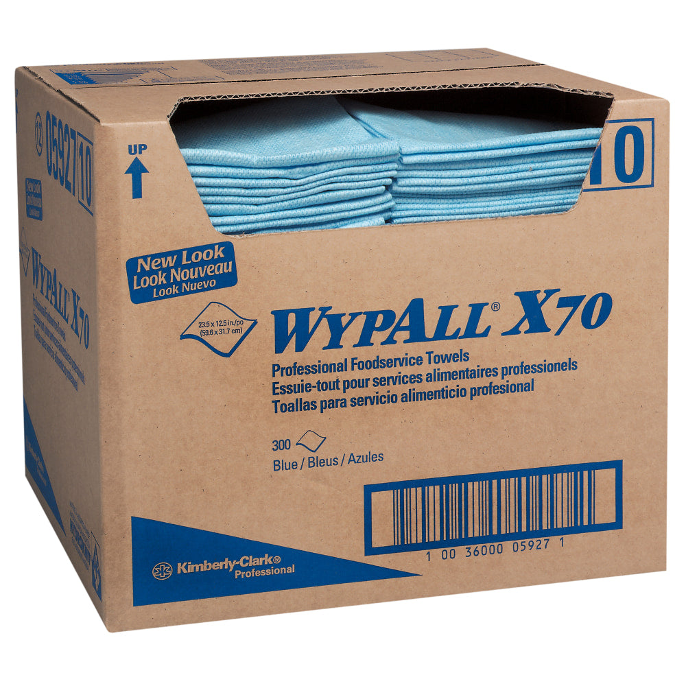 WypAll 70 Foodservice Towels, 1/4 Fold, 12-1/2in x 23-1/2, Unscented, Blue, Case Of 300 Towels