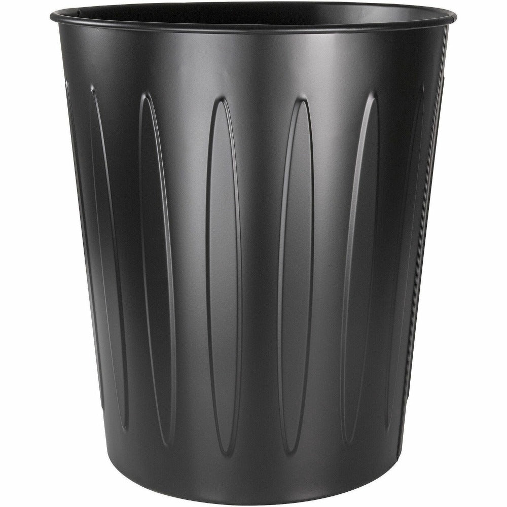 Genuine Joe 6-gallon Fire-safe Trash Can, 6 gal Capacity, Fire-Safe, Sturdy, 14inH x 13in Diameter, Metal, Steel, Black, 6 / Carton