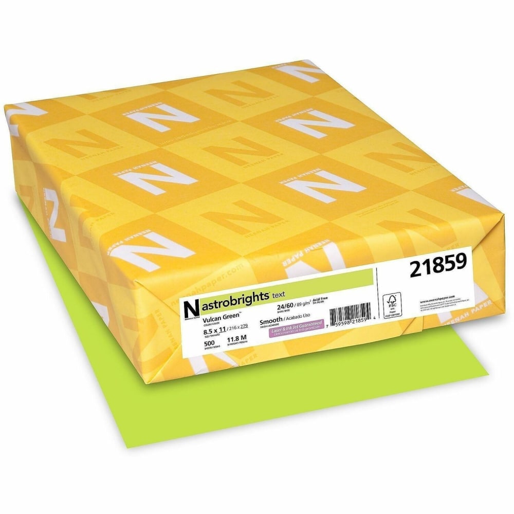 Astrobrights Color Multi-Use Printer & Copy Paper, 1 Ream, Green, Letter (8.5in x 11in), 500 Sheets Per Ream, 24 Lb, 94 Brightness