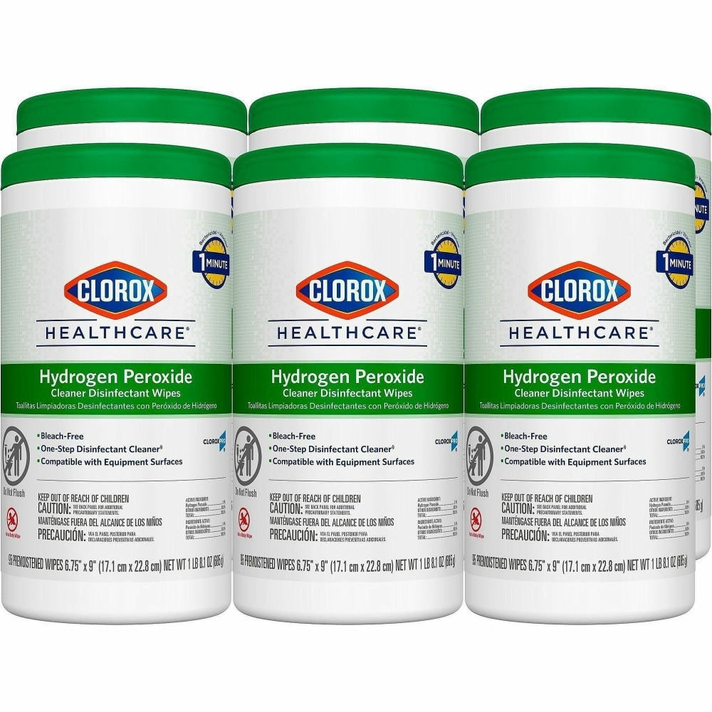 Clorox Healthcare Hydrogen Peroxide Cleaner Disinfectant Wipes - 9in Length x 6.75in Width - Bleach-free, Antibacterial - White - 95/Tub - 75 / Pallet