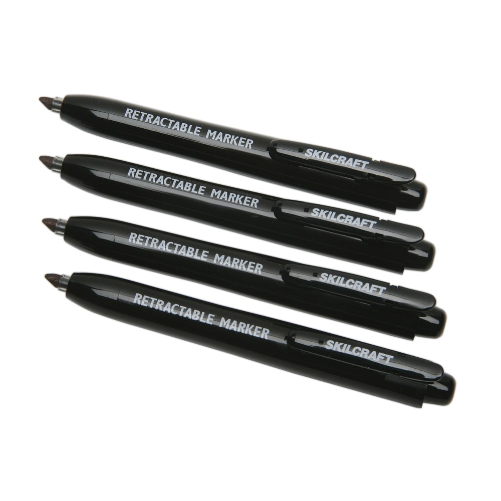 SKILCRAFT Retractable Markers, Chisel Tip, Black, 4/Pack (AbilityOne 7520 01 555 0297)