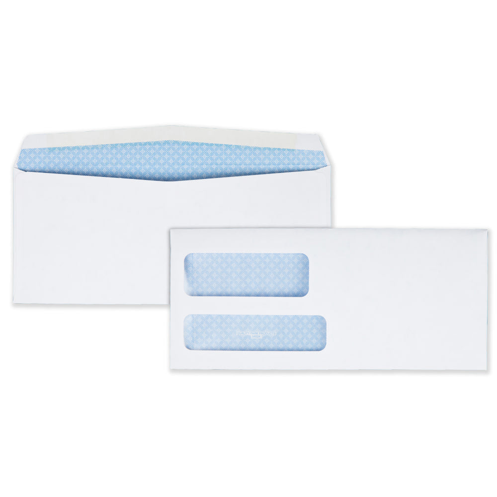 Quality Park #9 Double-Window Envelopes, Left Windows (Top/Bottom), Gummed Seal, White, Box Of 500