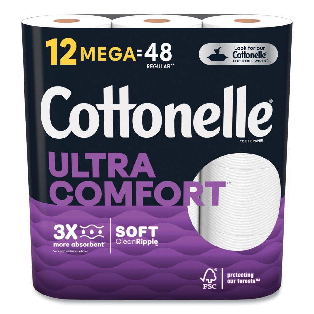 Cottonelle Ultra ComfortCare Toilet Paper, Soft Tissue, Mega Rolls, Septic Safe, 2-Ply, White, 284/Roll, 12 Rolls/Pack, 48 Rolls/Carton