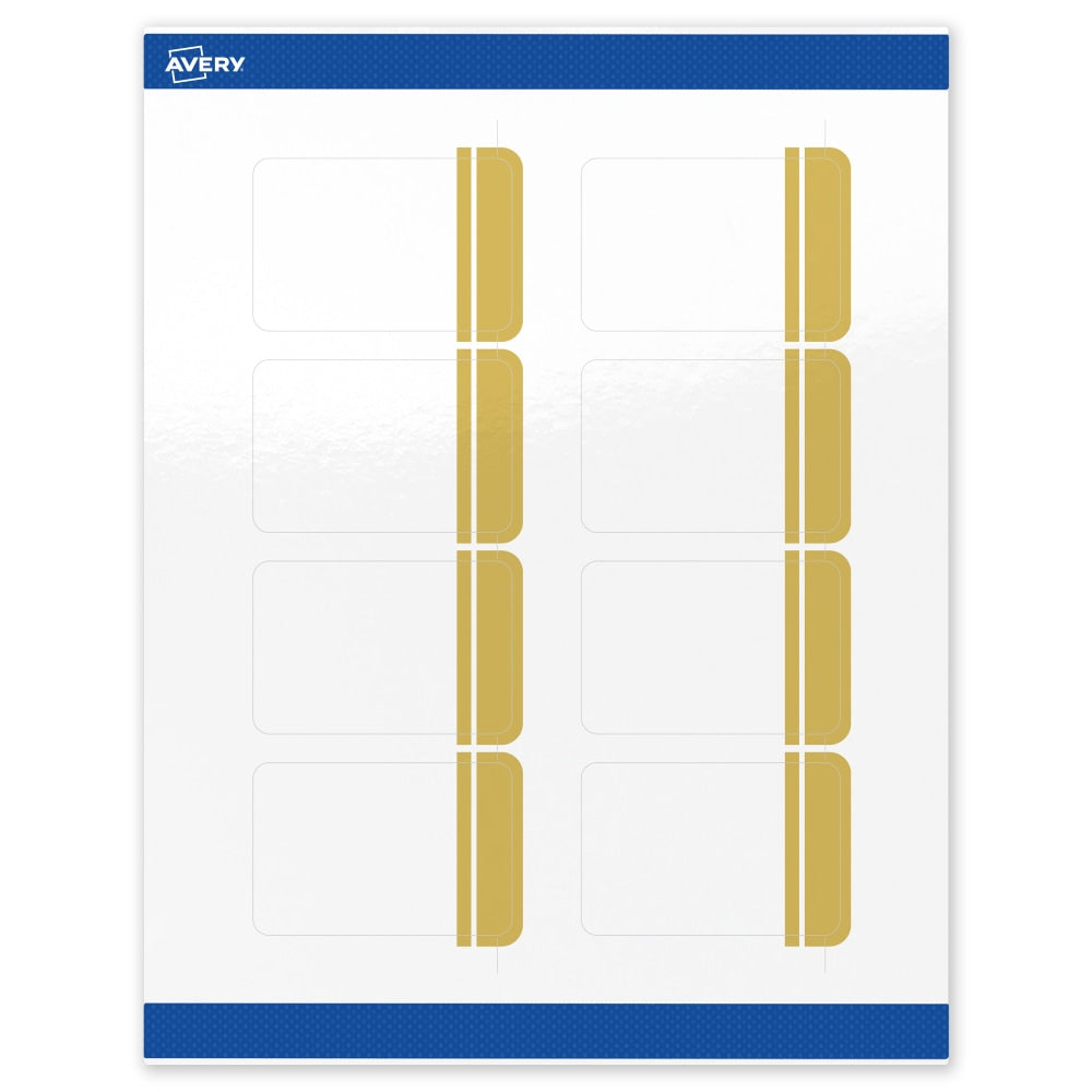 Avery Print-To-The-Edge Labels & Sure Feed, S00-DK9-PRWGP10, 2inx3in, Glossy White, Preprinted Double Dipped Gold Edge Design, Pack Of 80