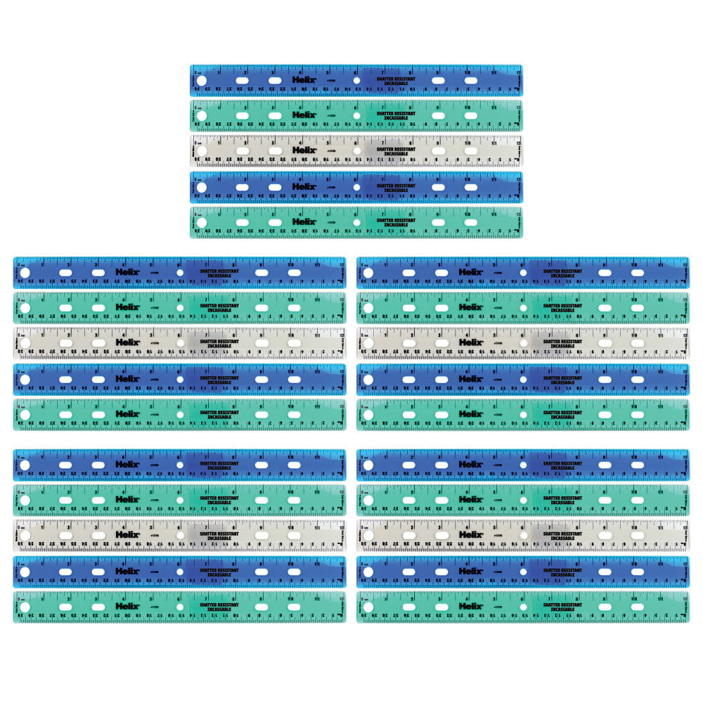 Helix Shatter Resistant Ringbinder Ruler 12in / 30cm, Pack Of 25
