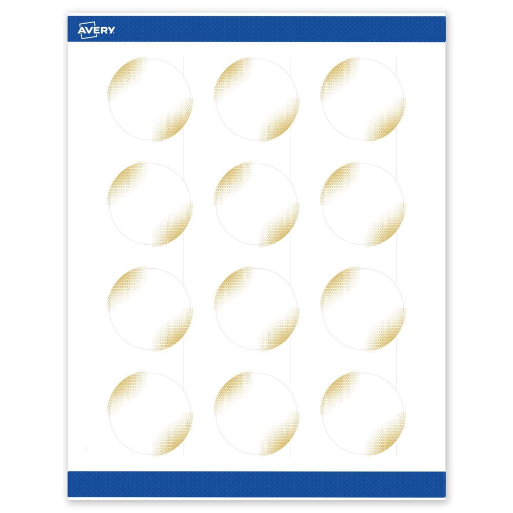 Avery Printable Labels With Sure Feed Technology, S00-EWE, Round, 2in, Matte White With Preprinted Gold-Blush Pattern, Pack Of 120