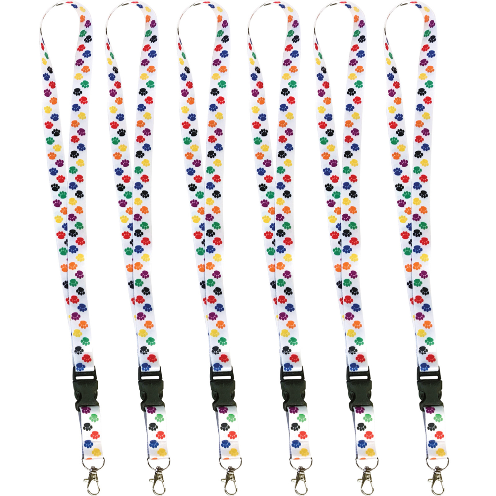 Teacher Created Resources Lanyards, 21-3/4in x 3/4in, Colorful Paw Print, Bundle Of 6 Lanyards