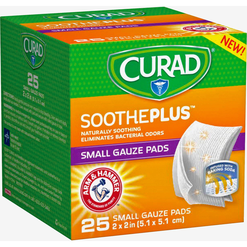 Curad SoothePlus Medium Non-stick Pads, 2in Width x 2in Length, White, Box Of 25