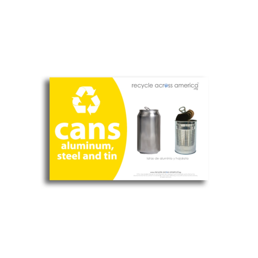 Recycle Across America Aluminum, METAL-5585, Steel And Tin Cans Standardized Recycling Labels, 5 1/2in x 8 1/2in, Yellow