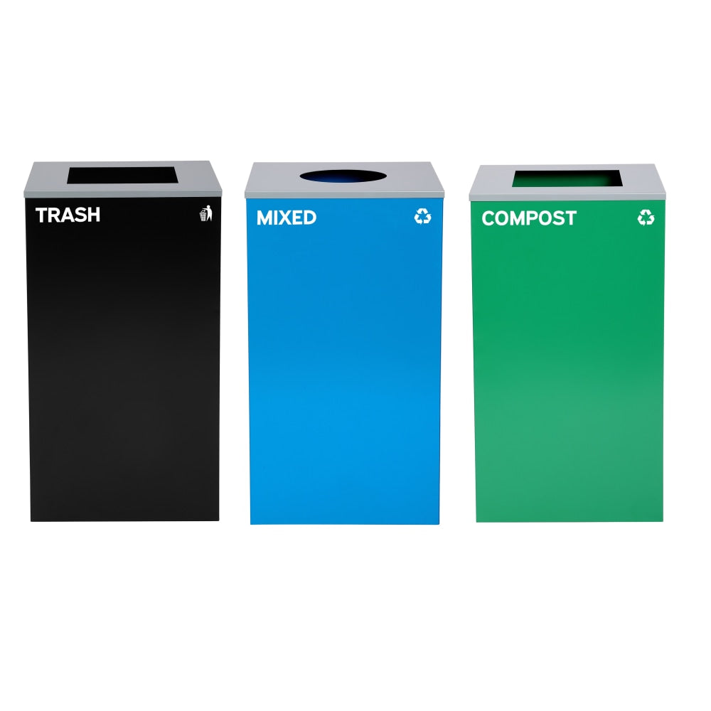 Alpine Industries Stainless-Steel Open Top Mixed Recycling, Compost And Trash Can Set, 29 Gallons, Black/Blue/Green - ALP4450-BLK-KIT33
