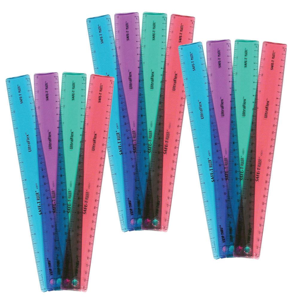 Learning Resources SAFE T Plastic UltraFlex Ruler, 12in, Assorted Colors, Pack Of 12