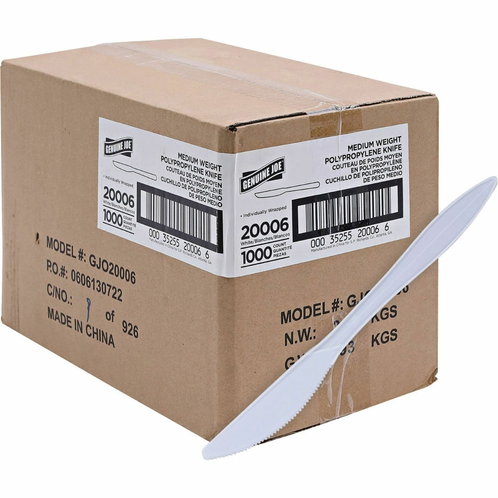 Genuine Joe Individually Wrapped Knife - 1 Piece(s) - Knife - 1 x Knife - Disposable - Polypropylene - White - 1000/Carton