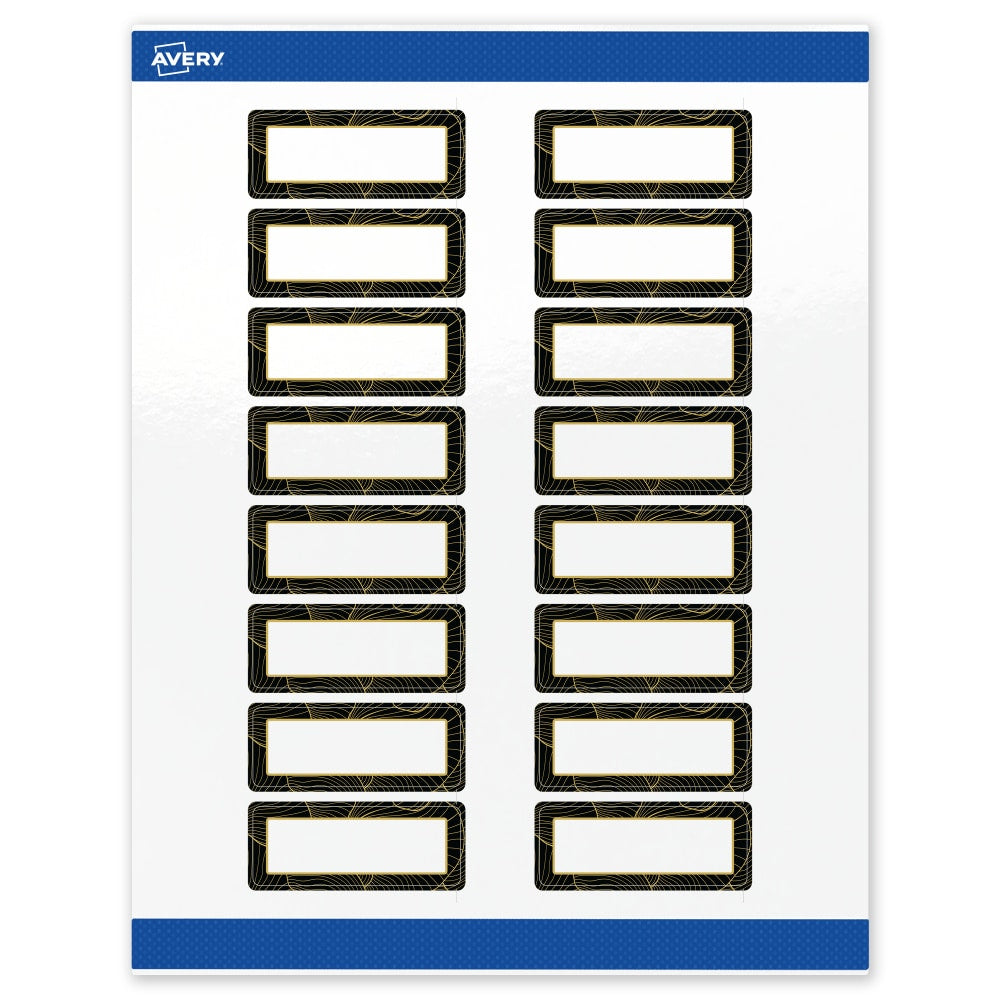 Avery Printable Labels With Sure Feed Technology, S00-ETF, Rectangle, 1in x 2-5/8in, Glossy White With Preprinted Black/Gold Vein Border, Pack Of 160