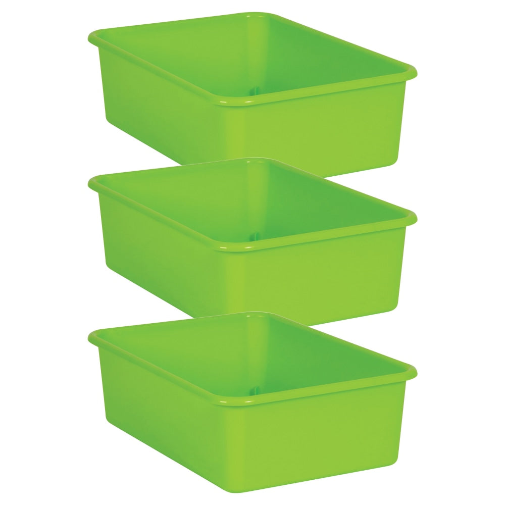 Teacher Created Resources Large Plastic Storage Bins, 5inH x 11-1/2inW x 16-1/4inD, Lime, Pack Of 3 Bins